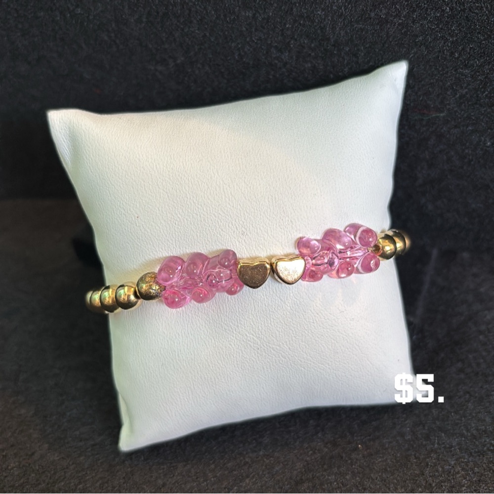 Gold and Pink Heart Bracelet